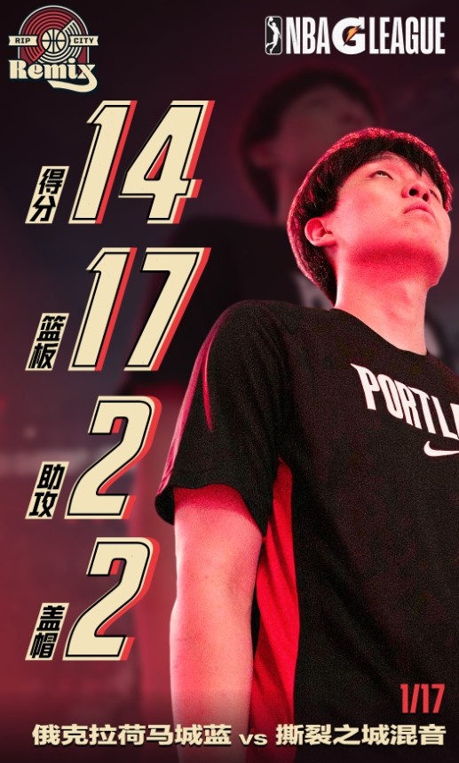 九游体育入口-14分17板2助2帽！杨瀚森篮板创G联赛新高 工作室晒本场数据海报